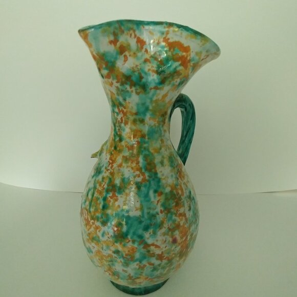 Vintage Italian Sponge Painted Pitcher / Vase 3D Grapes Motif Greens Yellows - Picture 8 of 12